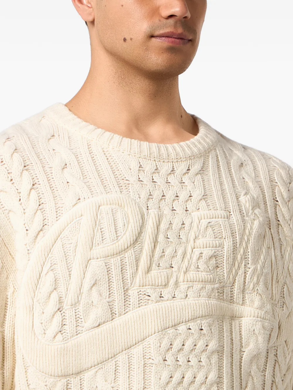 Philipp Plein Star kabelgebreide trui Beige