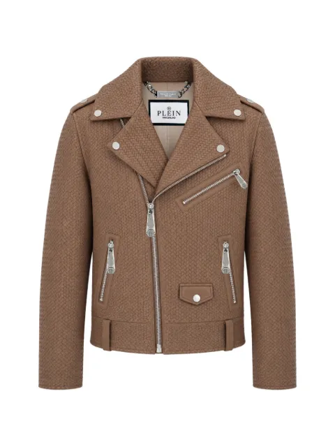 Philipp Plein woven leather biker jacket