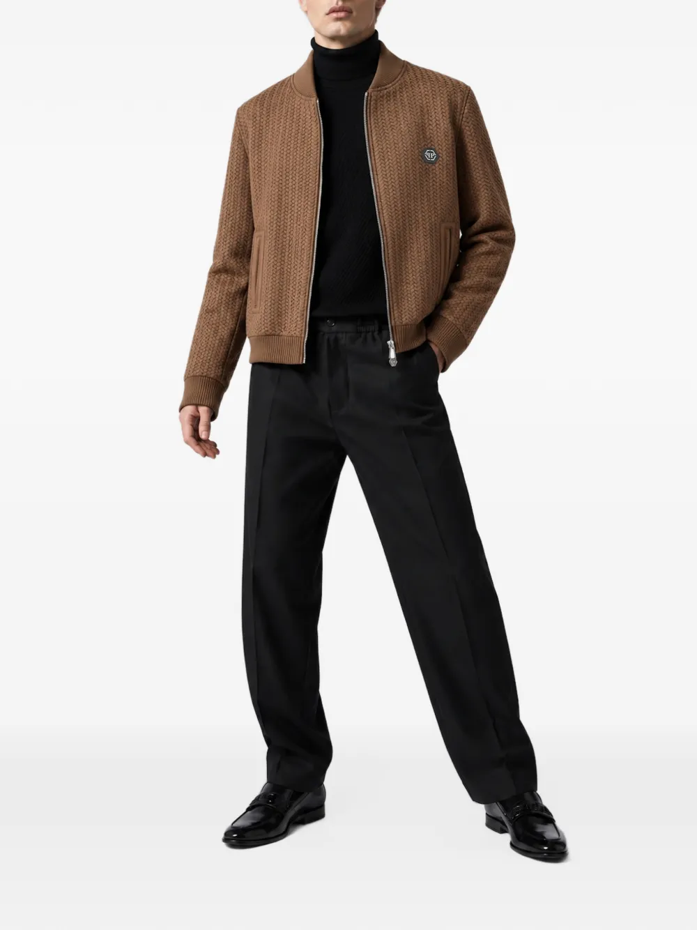 Philipp Plein woven leather bomber jacket Bruin