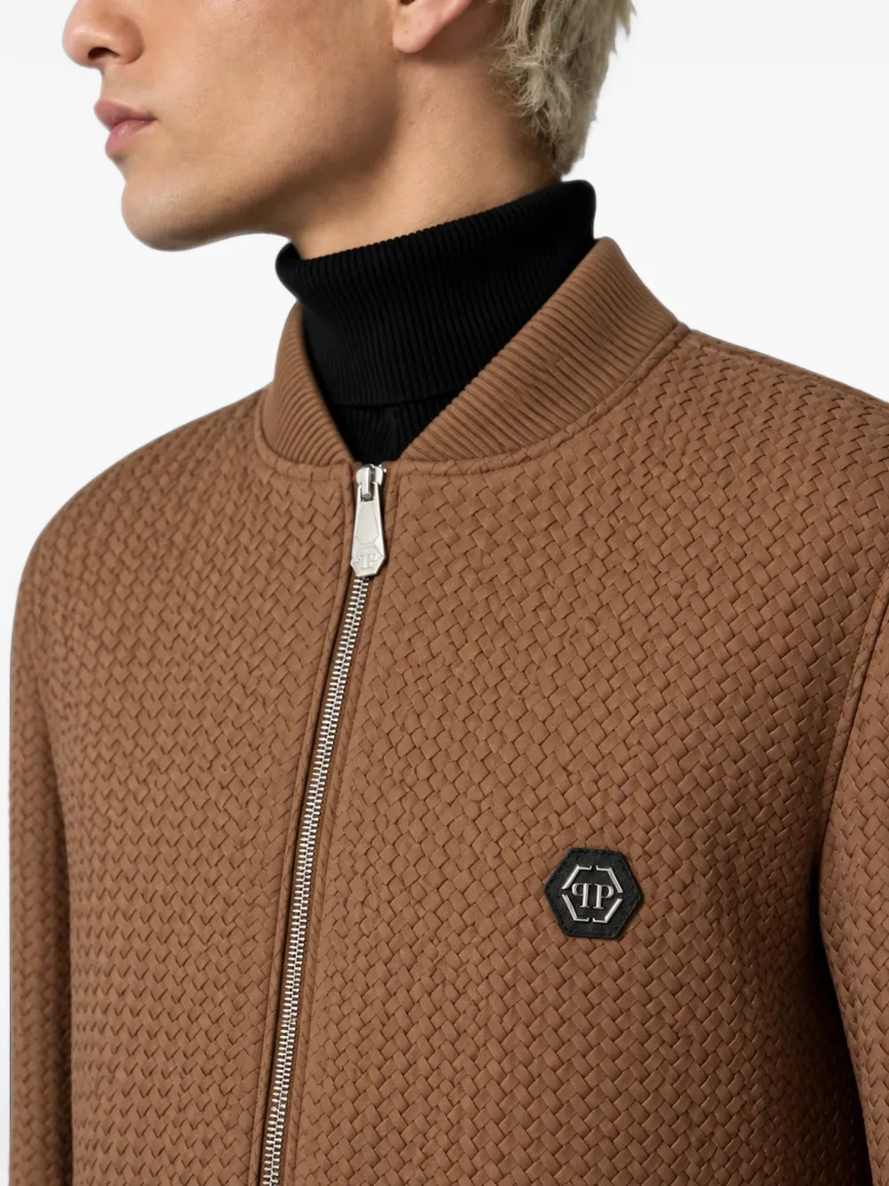 Philipp Plein woven leather bomber jacket Bruin