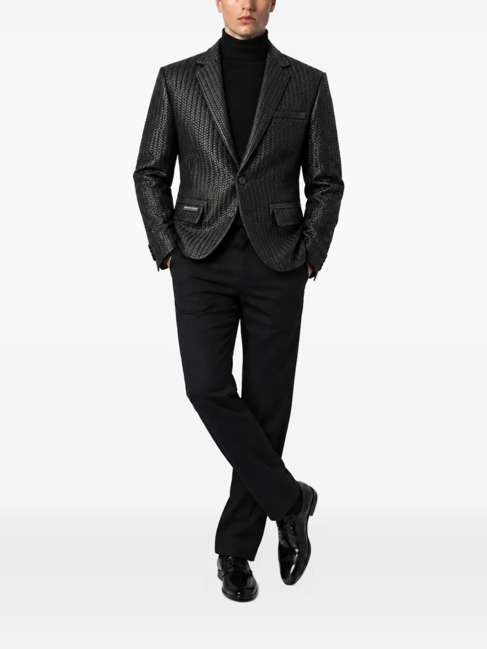 Philipp Plein weaved leather blazer Zwart