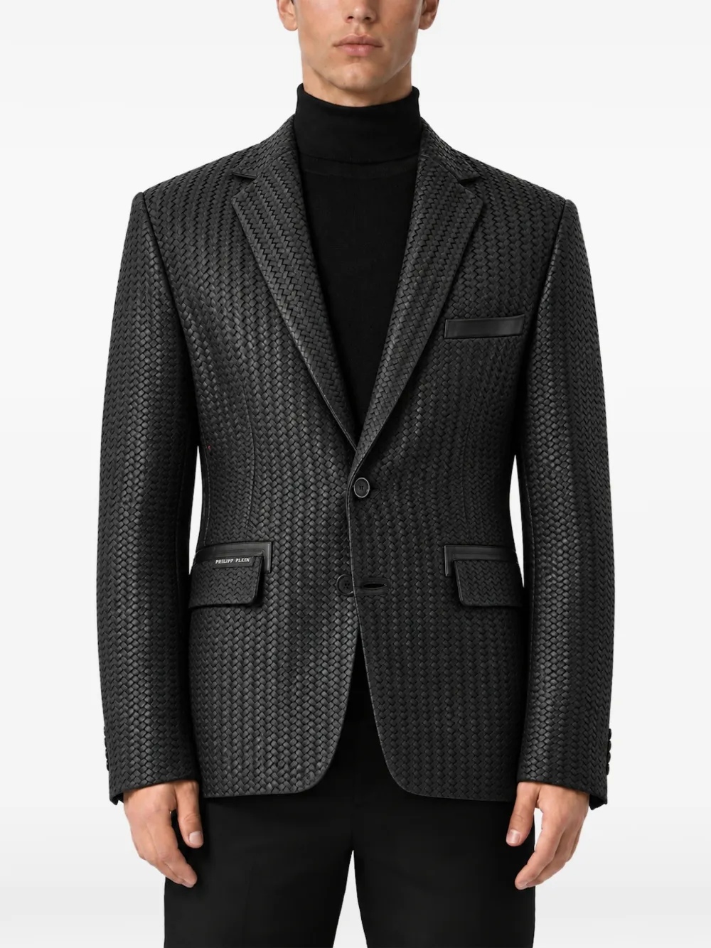 Philipp Plein weaved leather blazer Zwart
