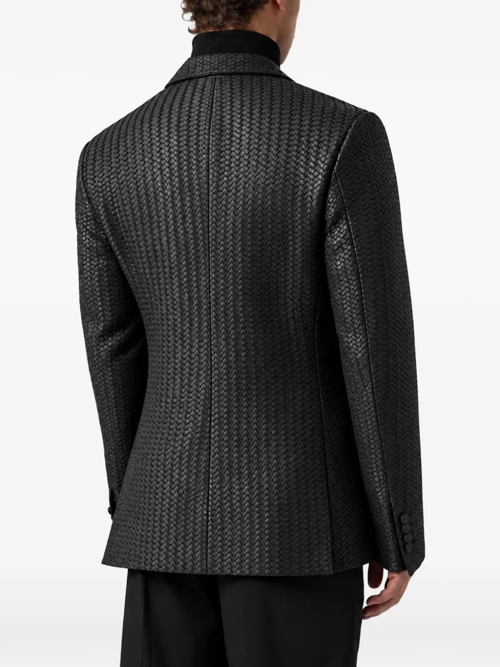Philipp Plein weaved leather blazer Zwart