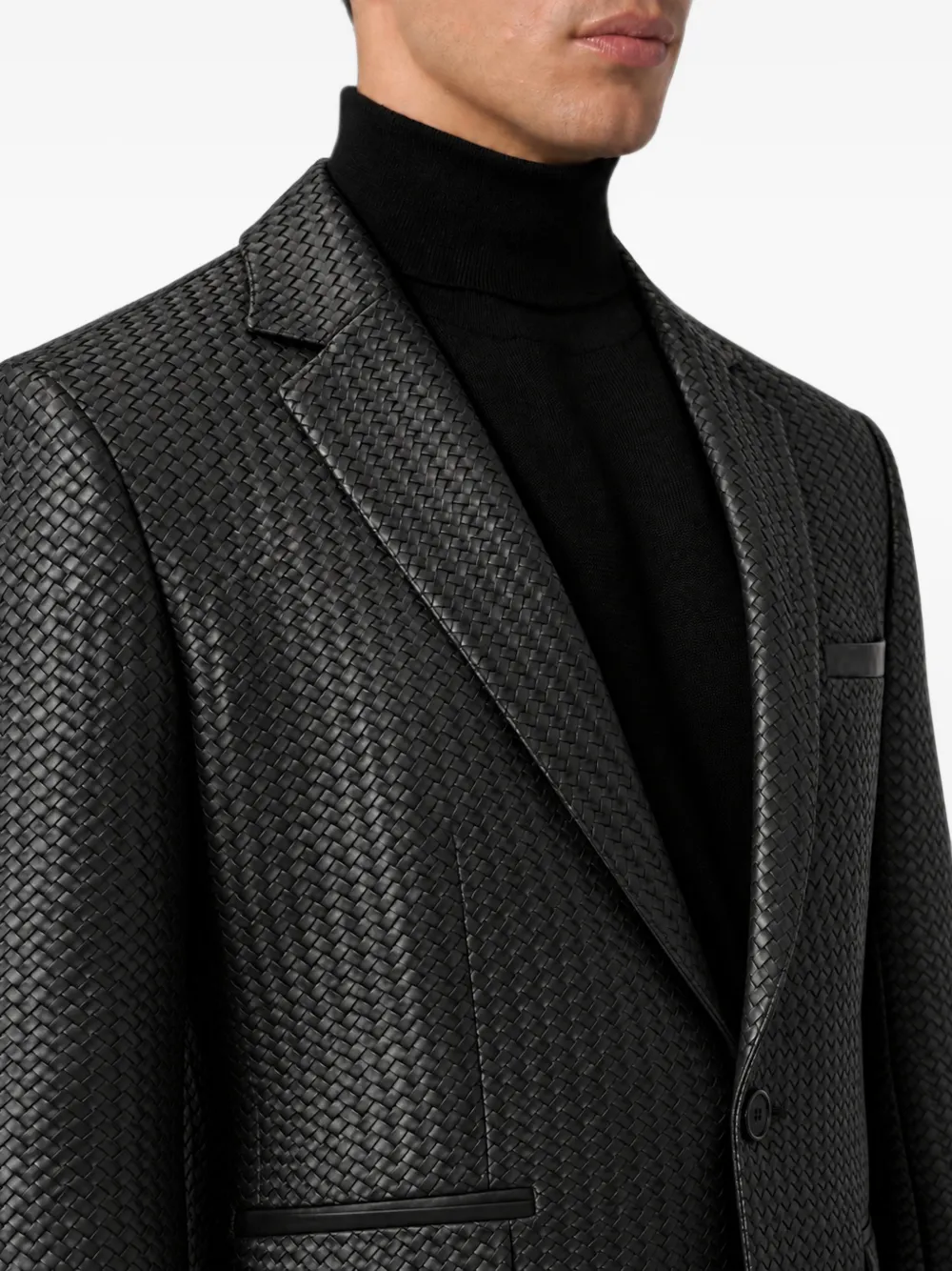 Philipp Plein weaved leather blazer Zwart