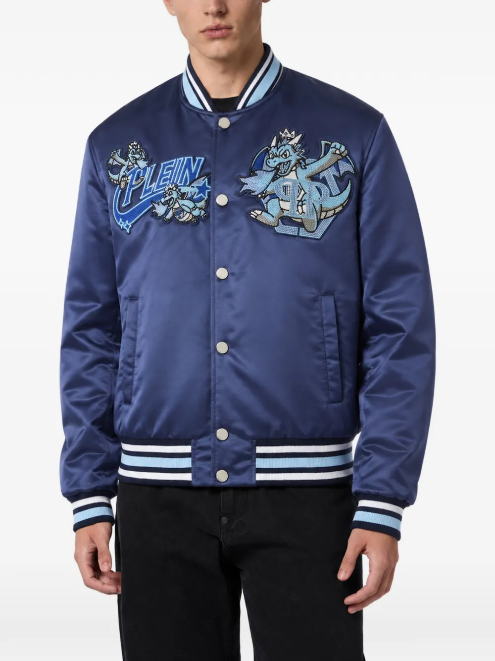 Philipp Plein Bomberjack verfraaid met kristallen Blauw