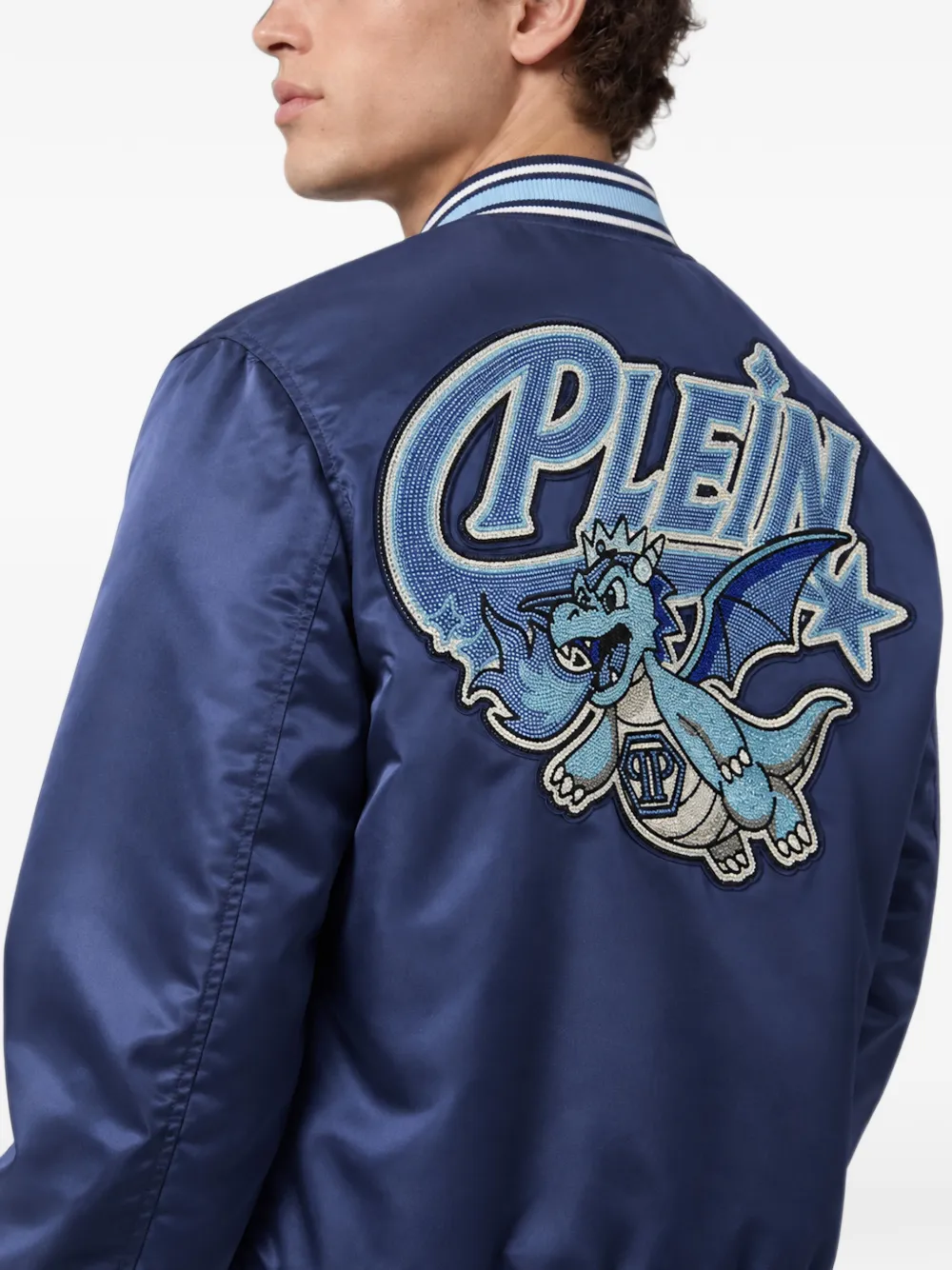 Philipp Plein Bomberjack verfraaid met kristallen Blauw