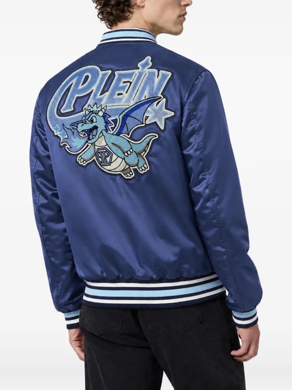 Philipp Plein Bomberjack verfraaid met kristallen Blauw