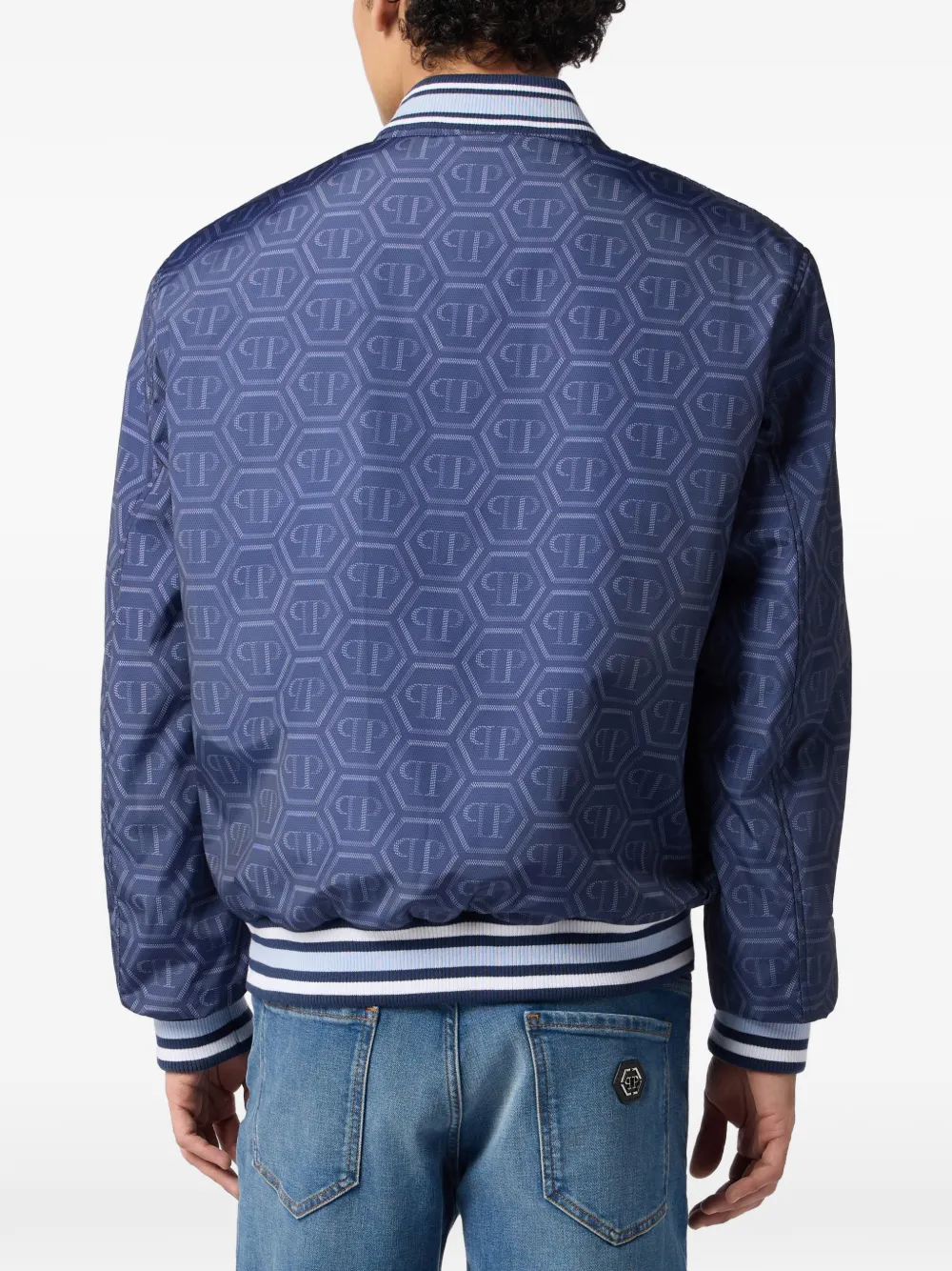 Philipp Plein Bomberjack met monogramprint Blauw