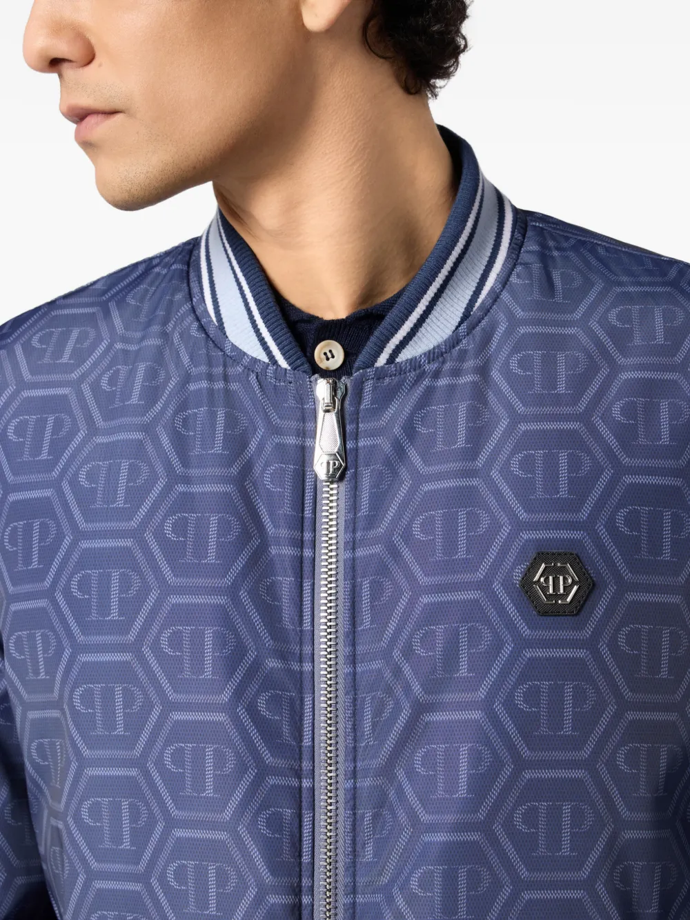 Philipp Plein Bomberjack met monogramprint Blauw