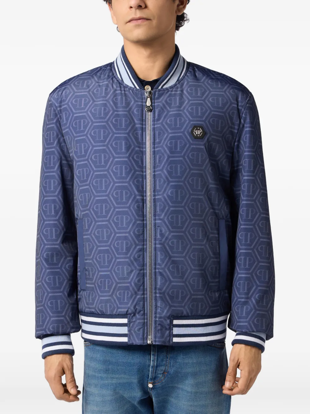 Philipp Plein Bomberjack met monogramprint Blauw