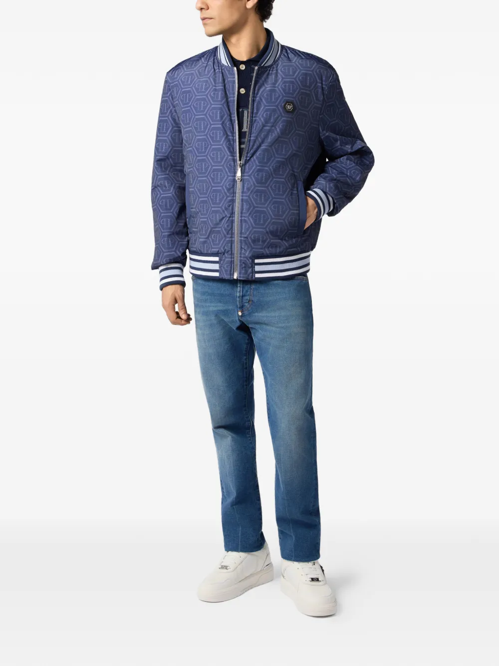 Philipp Plein Bomberjack met monogramprint Blauw
