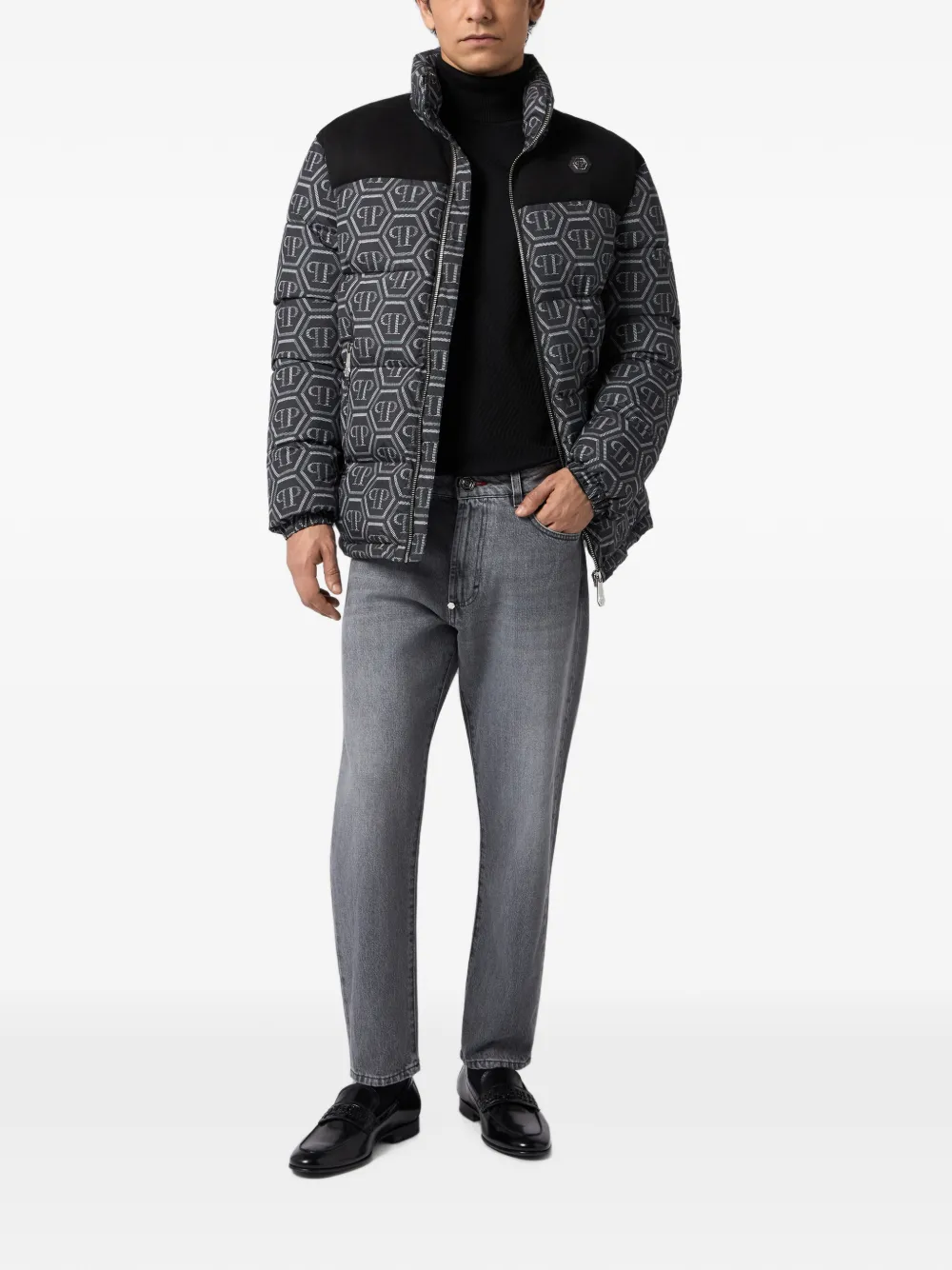 Philipp Plein Donsjack met monogramprint Zwart