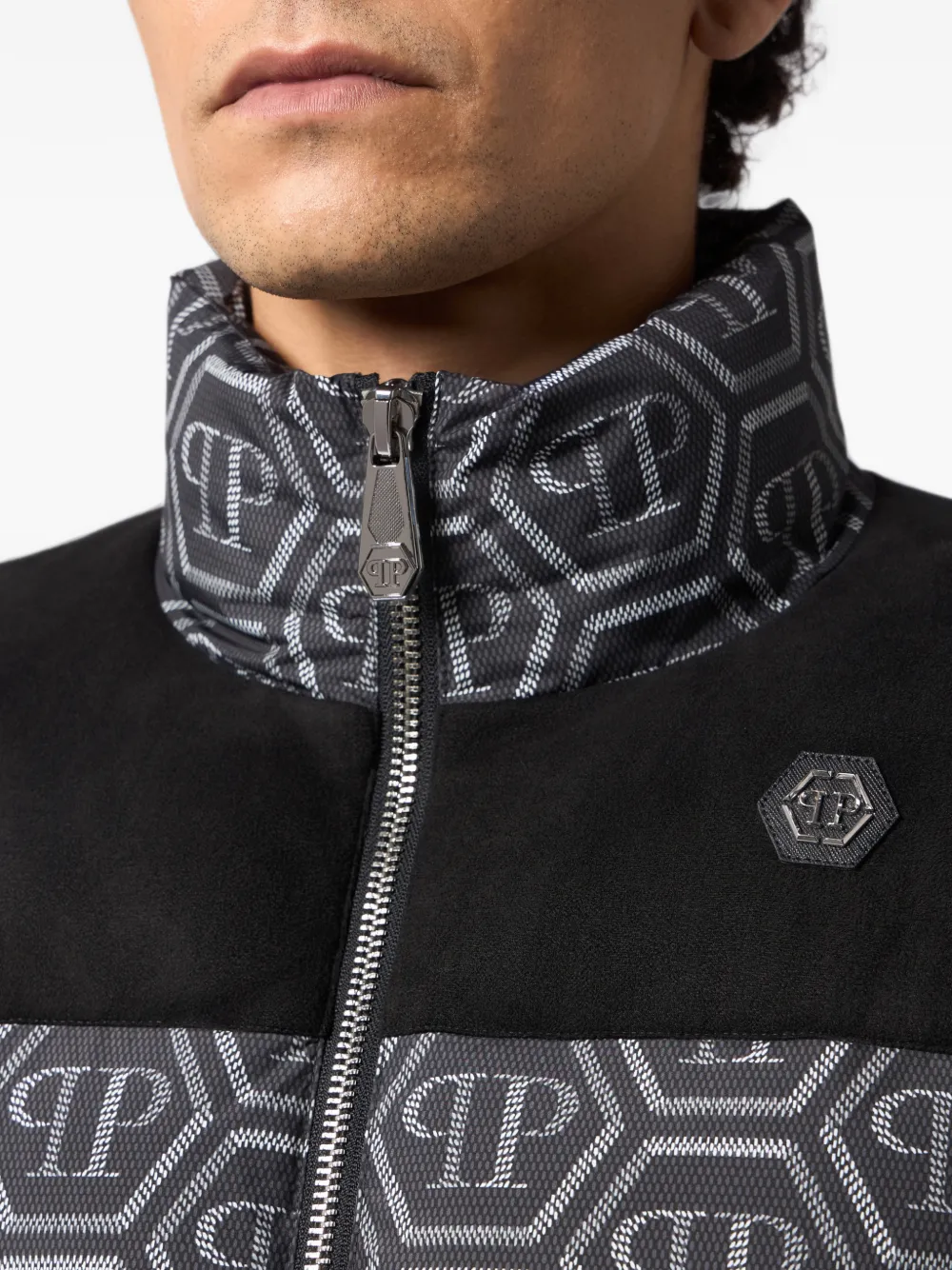 Philipp Plein Donsjack met monogramprint Zwart