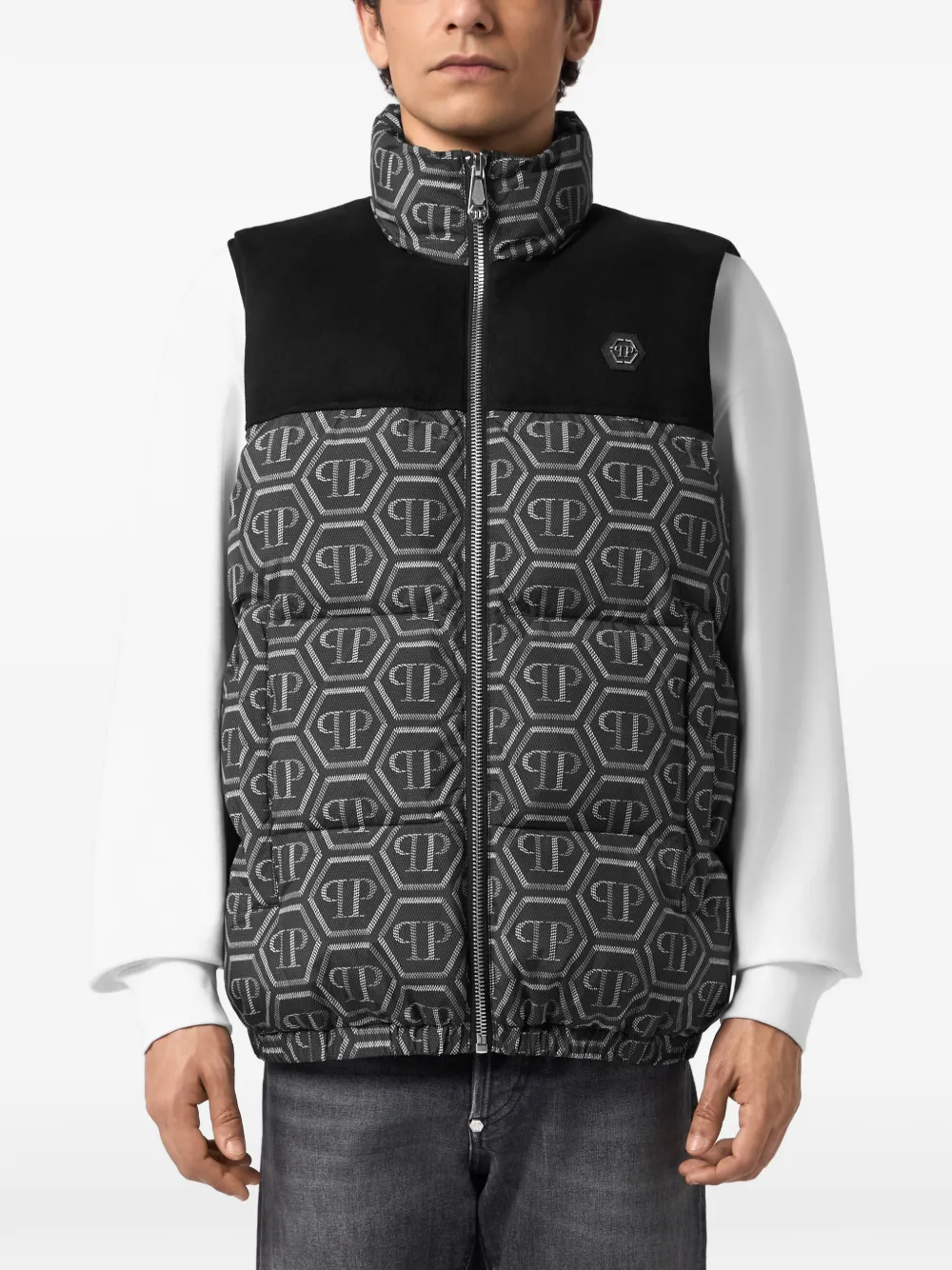 Philipp Plein Bodywarmer met monogramprint Zwart