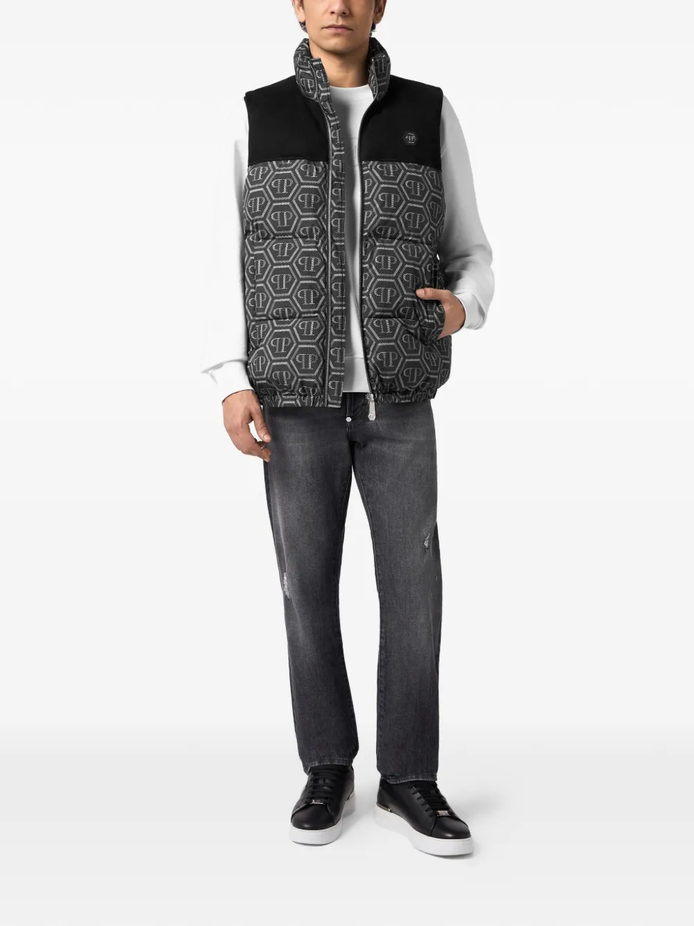 Philipp Plein Bodywarmer met monogramprint Zwart