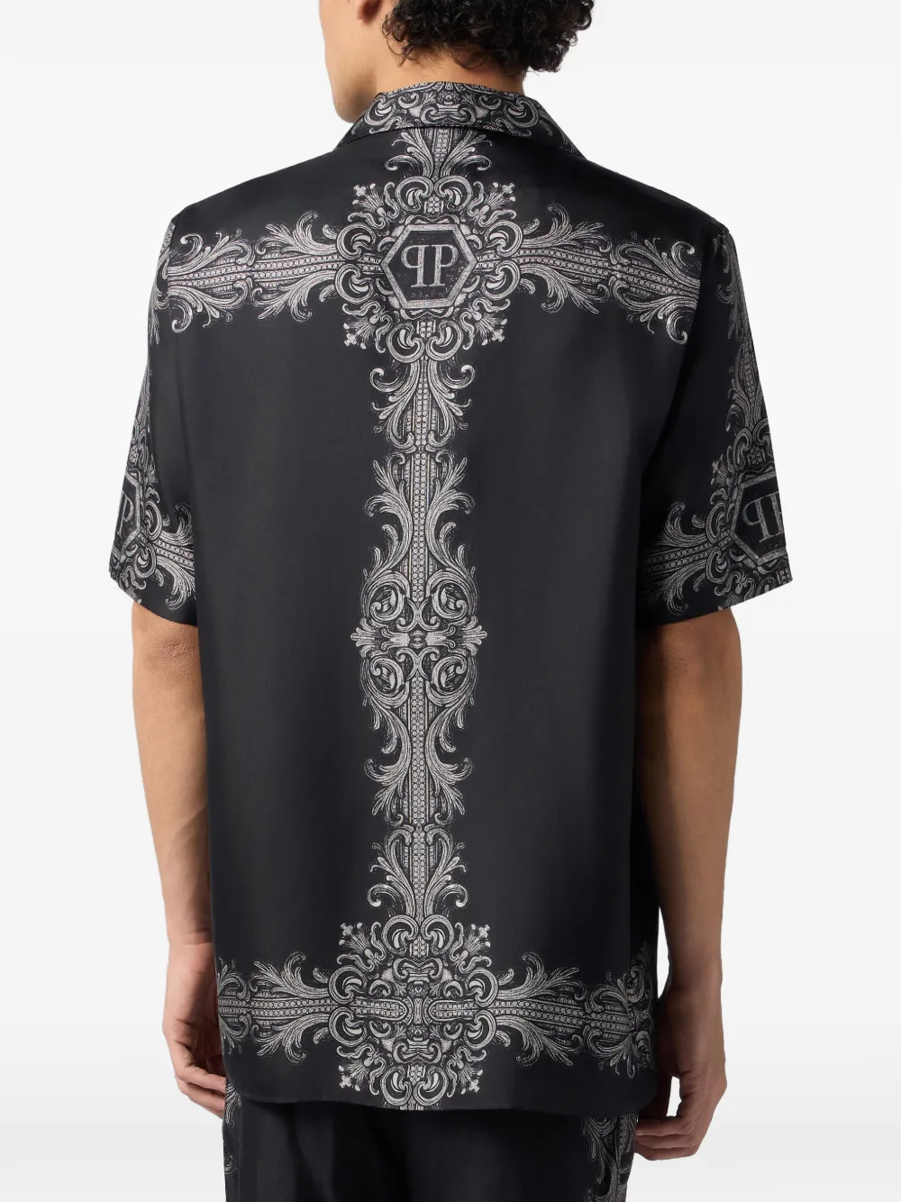 Philipp Plein Bowlingshirt met barokprint Zwart
