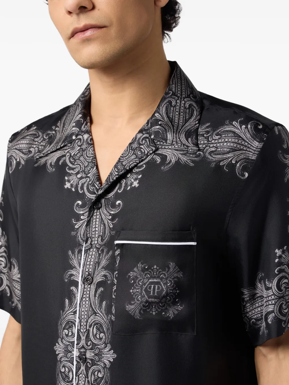 Philipp Plein Bowlingshirt met barokprint Zwart