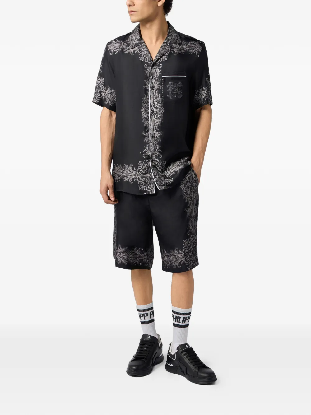 Philipp Plein Bowlingshirt met barokprint Zwart