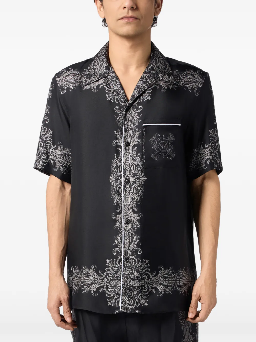 Philipp Plein Bowlingshirt met barokprint Zwart