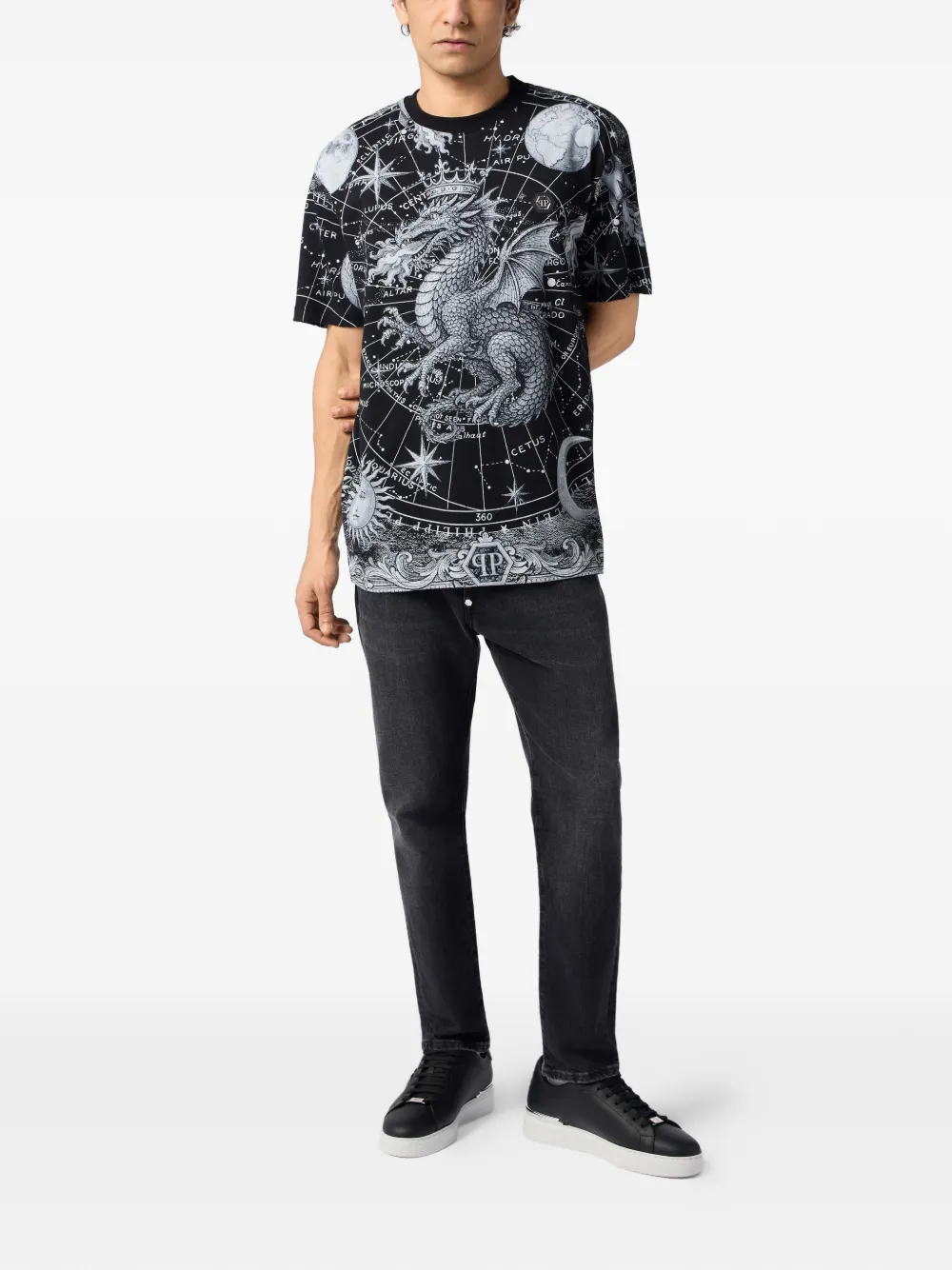 Philipp Plein T-shirt met sterrenbeeld-print en ronde hals Zwart