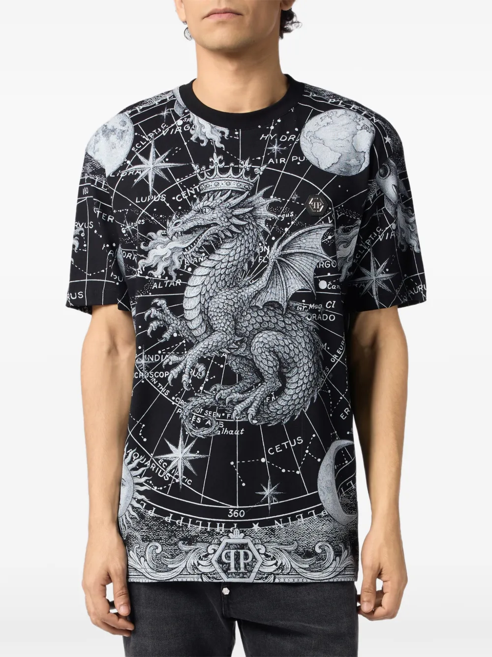 Philipp Plein T-shirt met sterrenbeeld-print en ronde hals Zwart