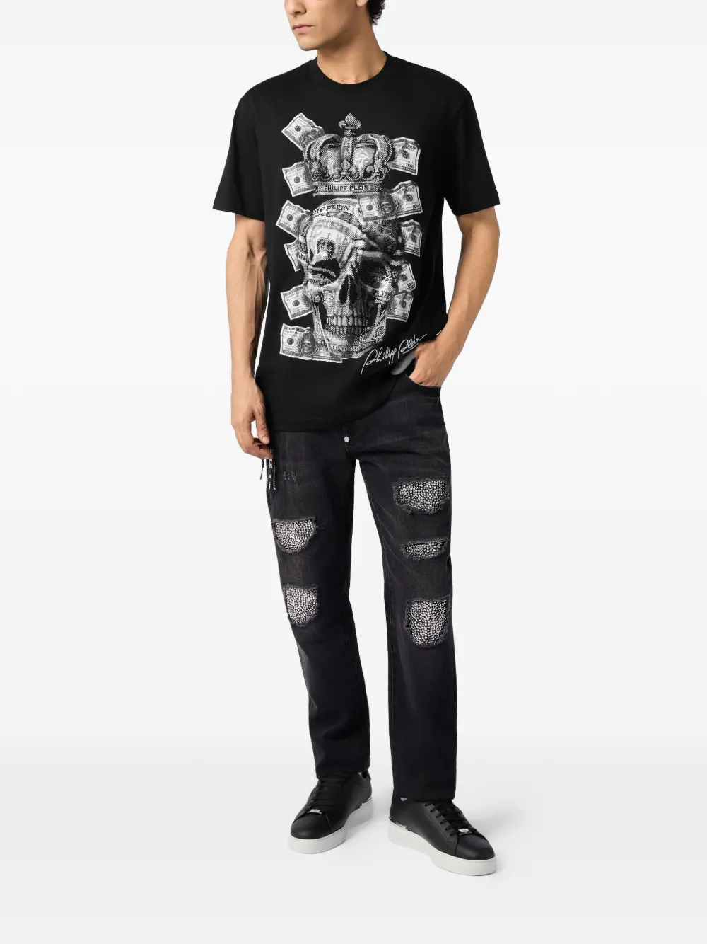 Philipp Plein T-shirt verfraaid met doodskop Zwart