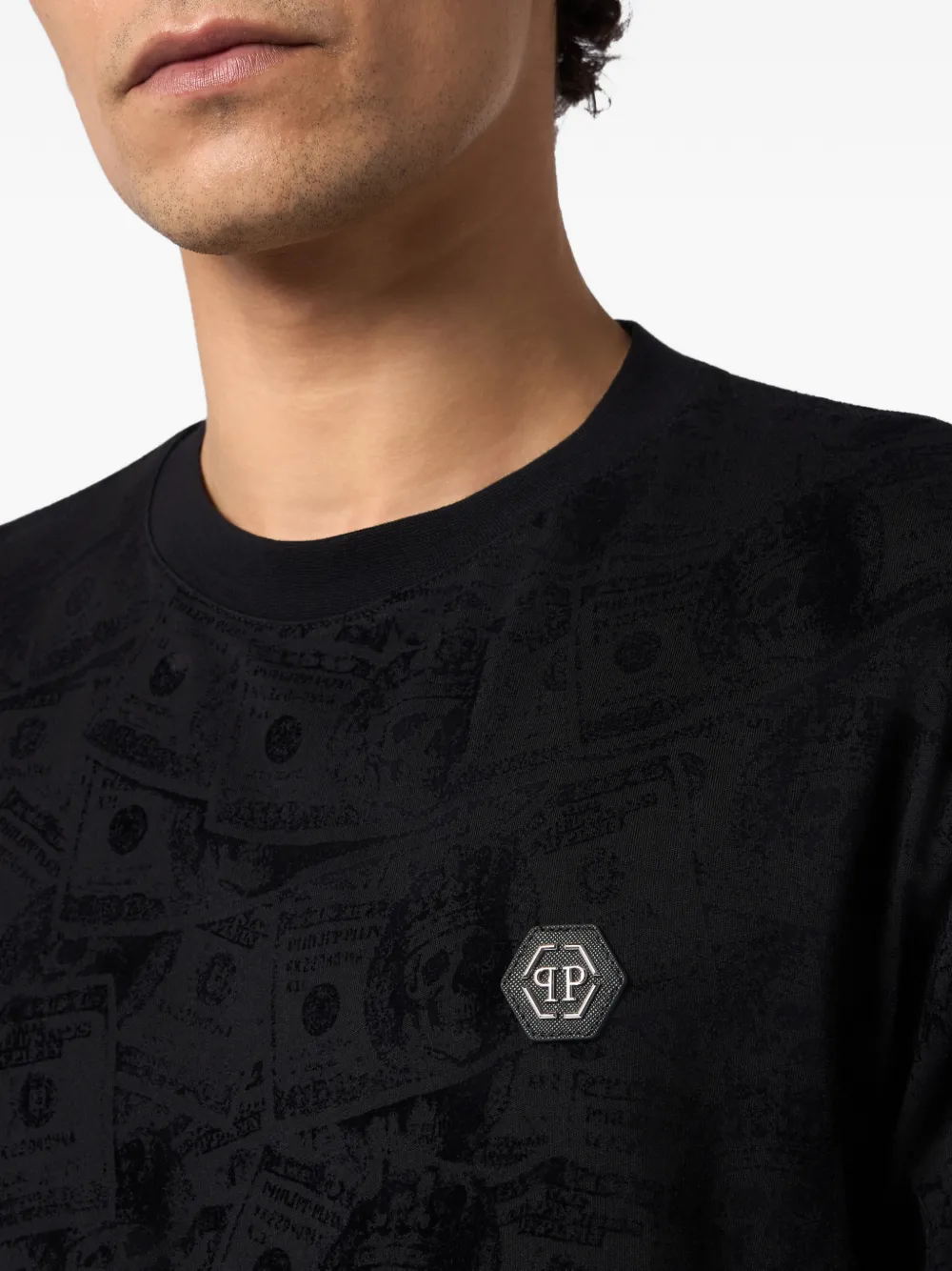 Philipp Plein T-shirt met dollar-print en ronde hals Zwart
