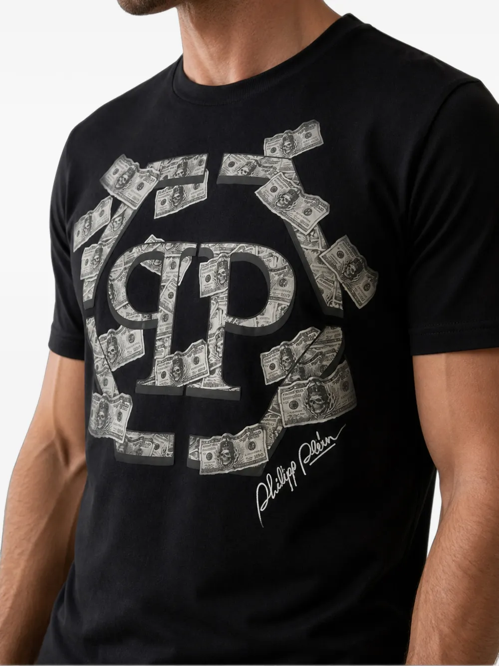 Philipp Plein round neck T-Shirt Dollar Hexagon Zwart