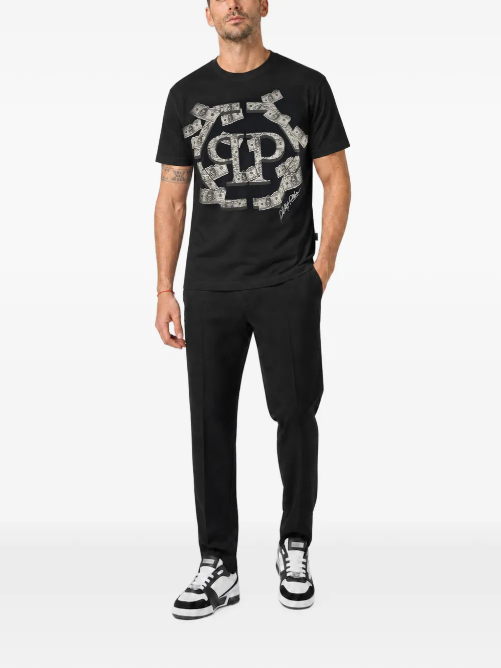 Philipp Plein round neck T-Shirt Dollar Hexagon Zwart
