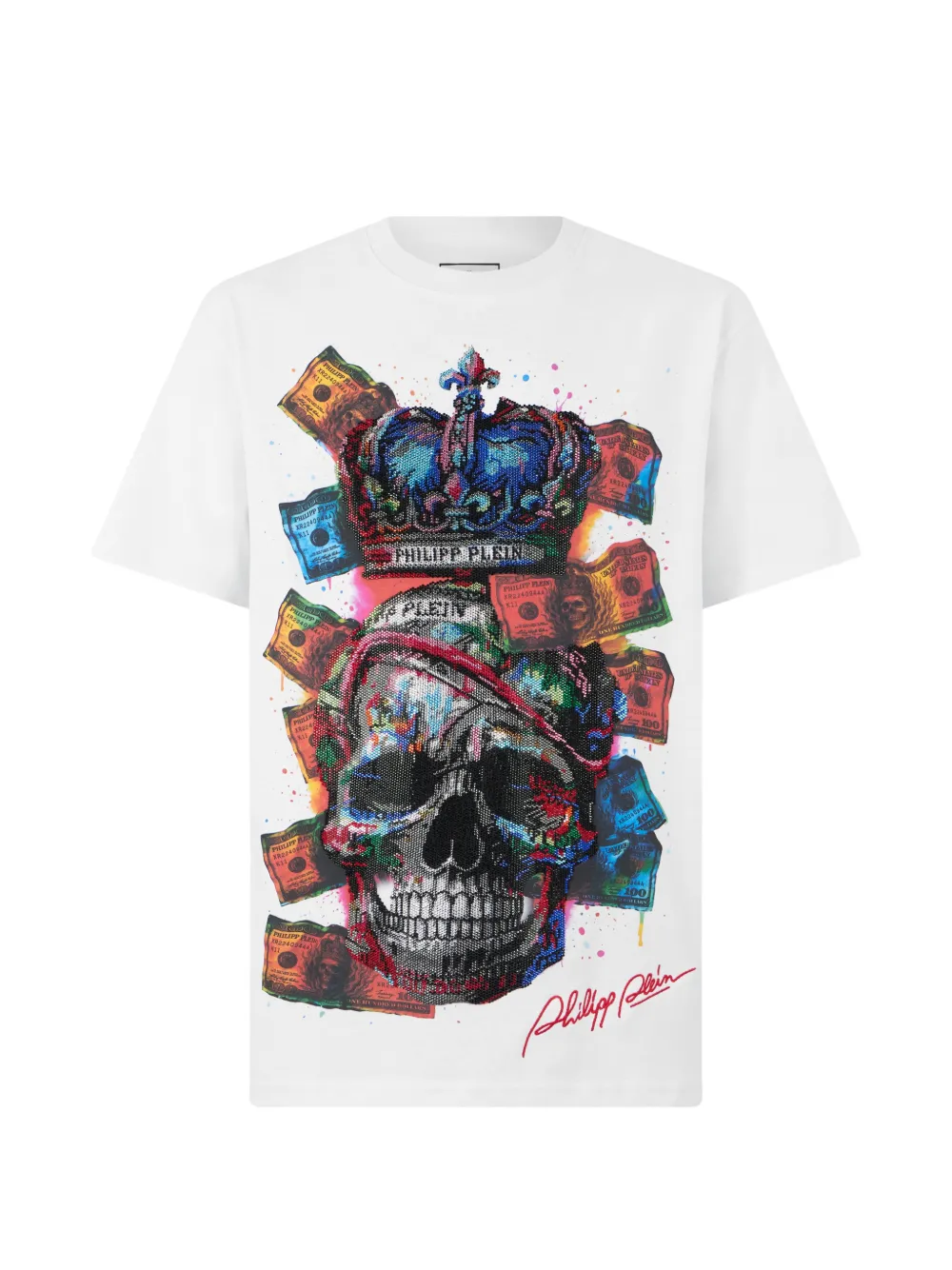 Philipp Plein 크리스털 장식 스컬 프린트 티셔츠 | 화이트 | Image 1