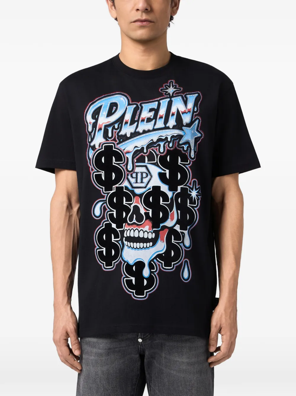 Philipp Plein T-shirt met doodskopprint verfraaid met kristallen Zwart