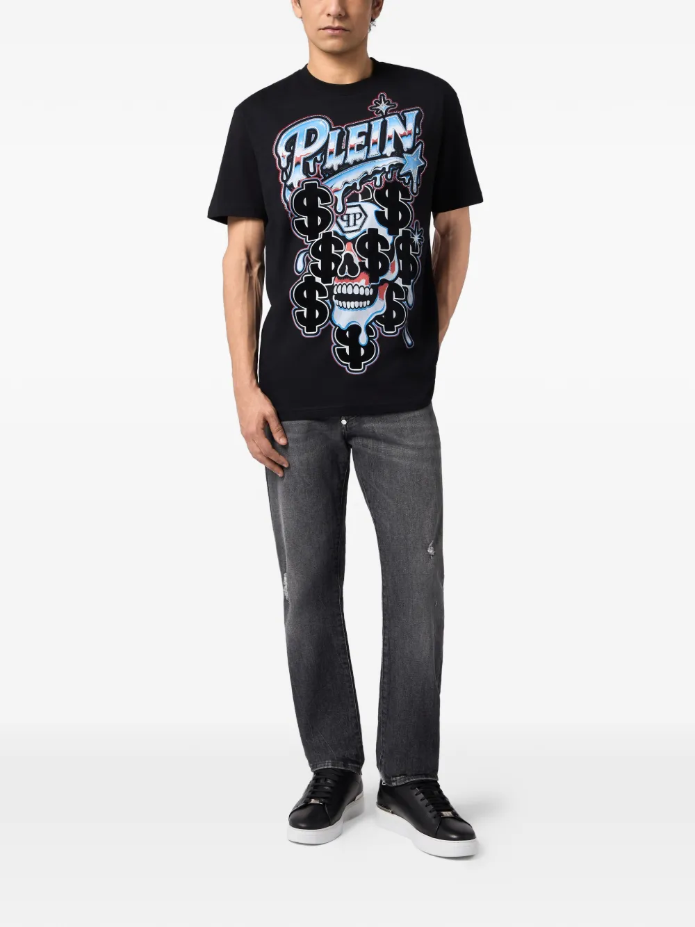 Philipp Plein T-shirt met doodskopprint verfraaid met kristallen Zwart