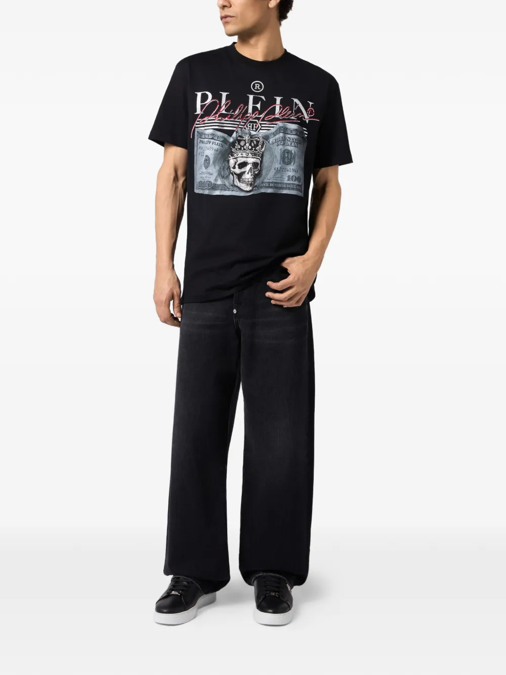 Philipp Plein T-shirt verfraaid met doodskop van stras Zwart