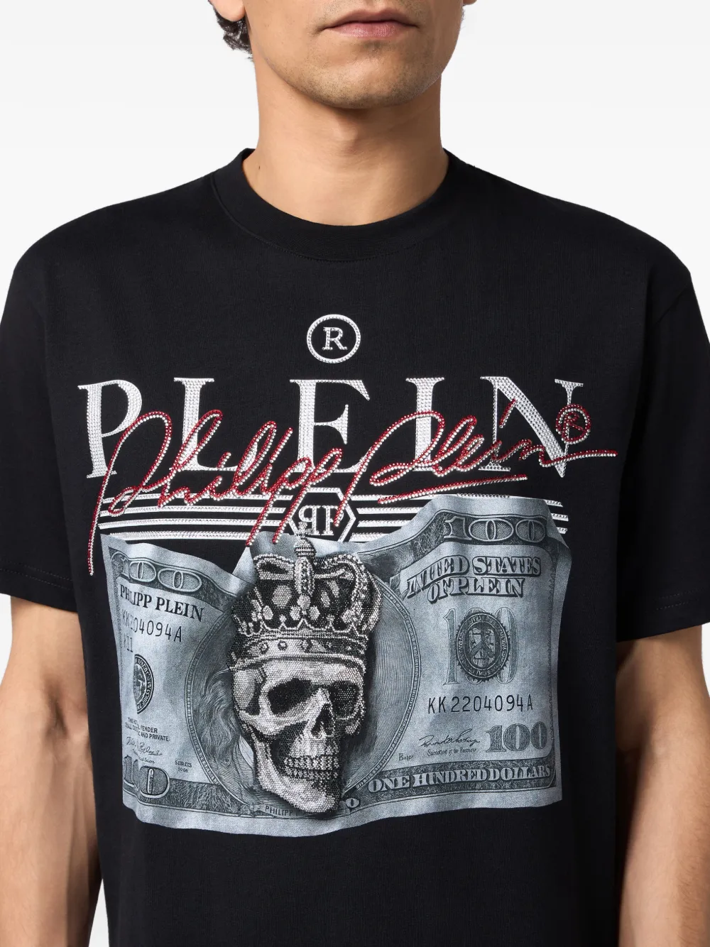 Philipp Plein T-shirt verfraaid met doodskop van stras Zwart