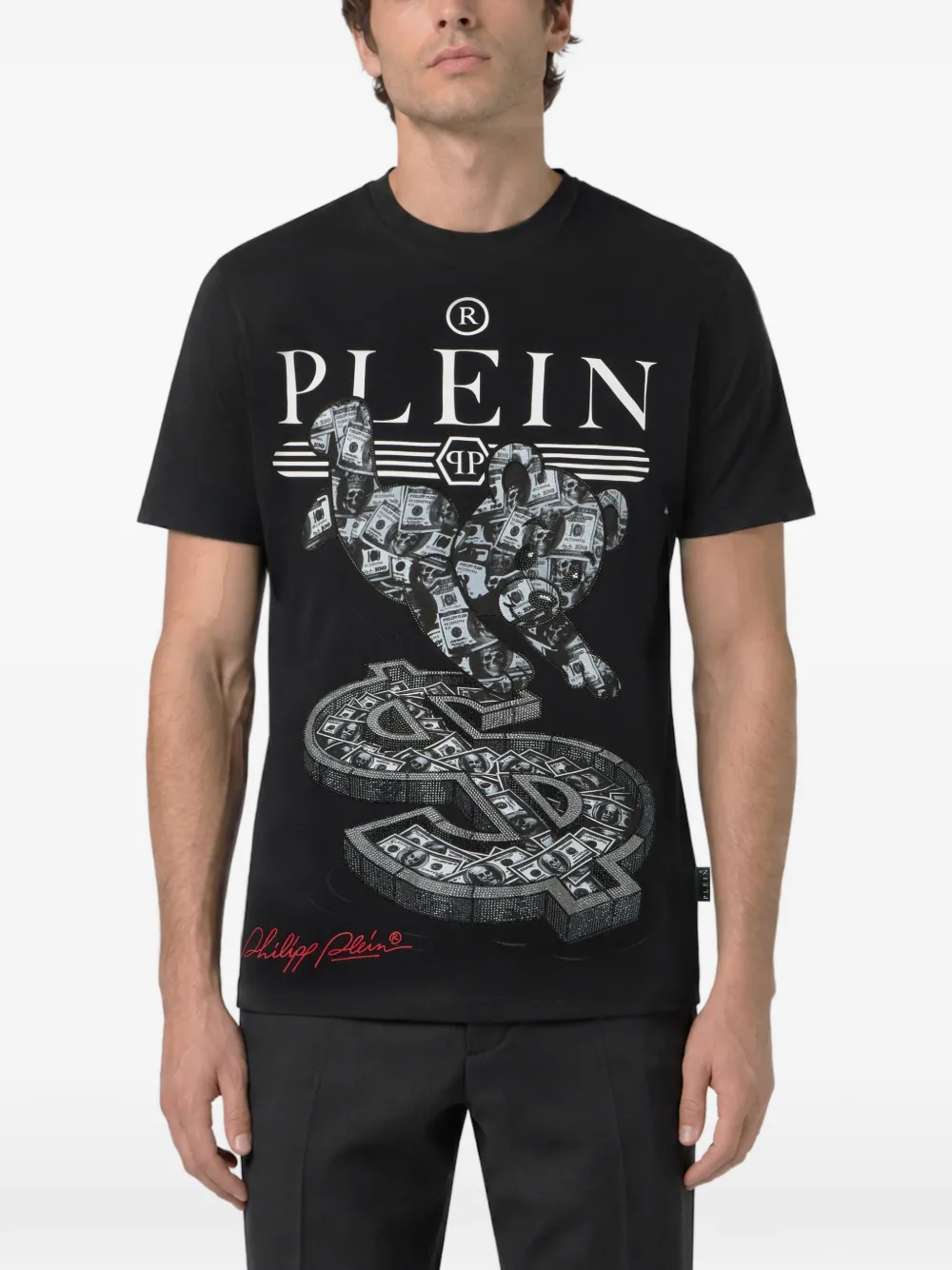 Philipp Plein Teddy Dollar T-shirt verfraaid met kristallen Zwart