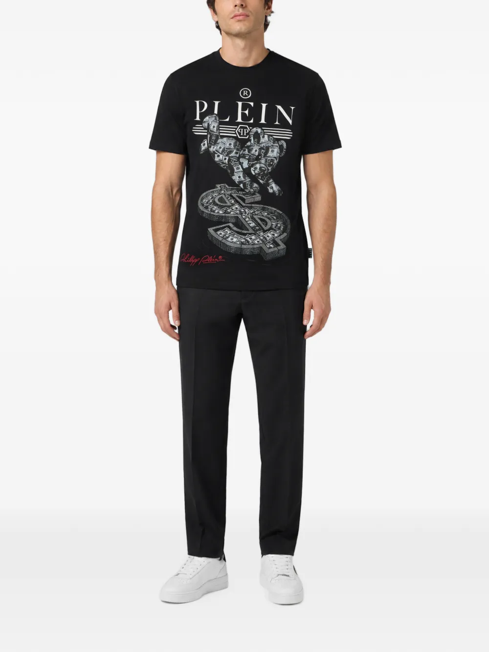 Philipp Plein Teddy Dollar T-shirt verfraaid met kristallen Zwart