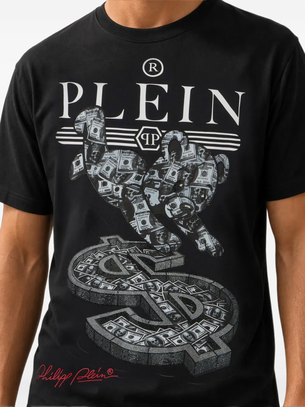 Philipp Plein Teddy Dollar T-shirt verfraaid met kristallen Zwart