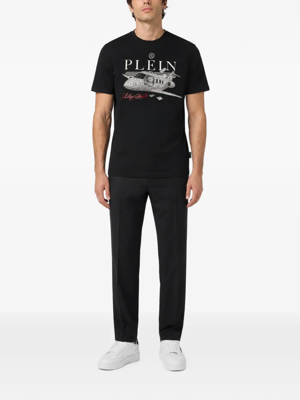 Philipp Plein Teddy Plane T-shirt met ronde hals en stenen Zwart