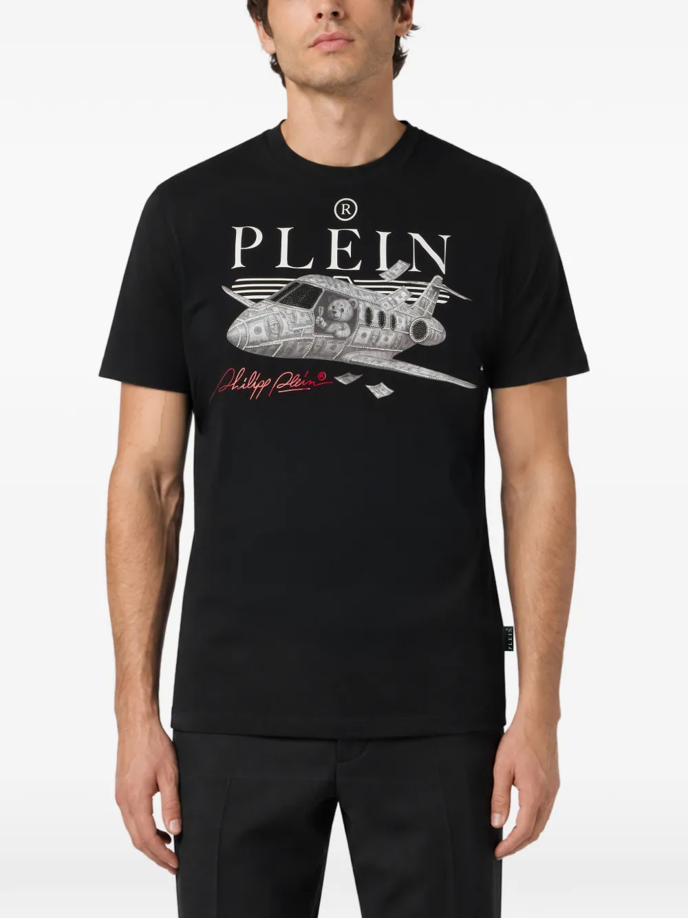 Philipp Plein Teddy Plane T-shirt met ronde hals en stenen Zwart