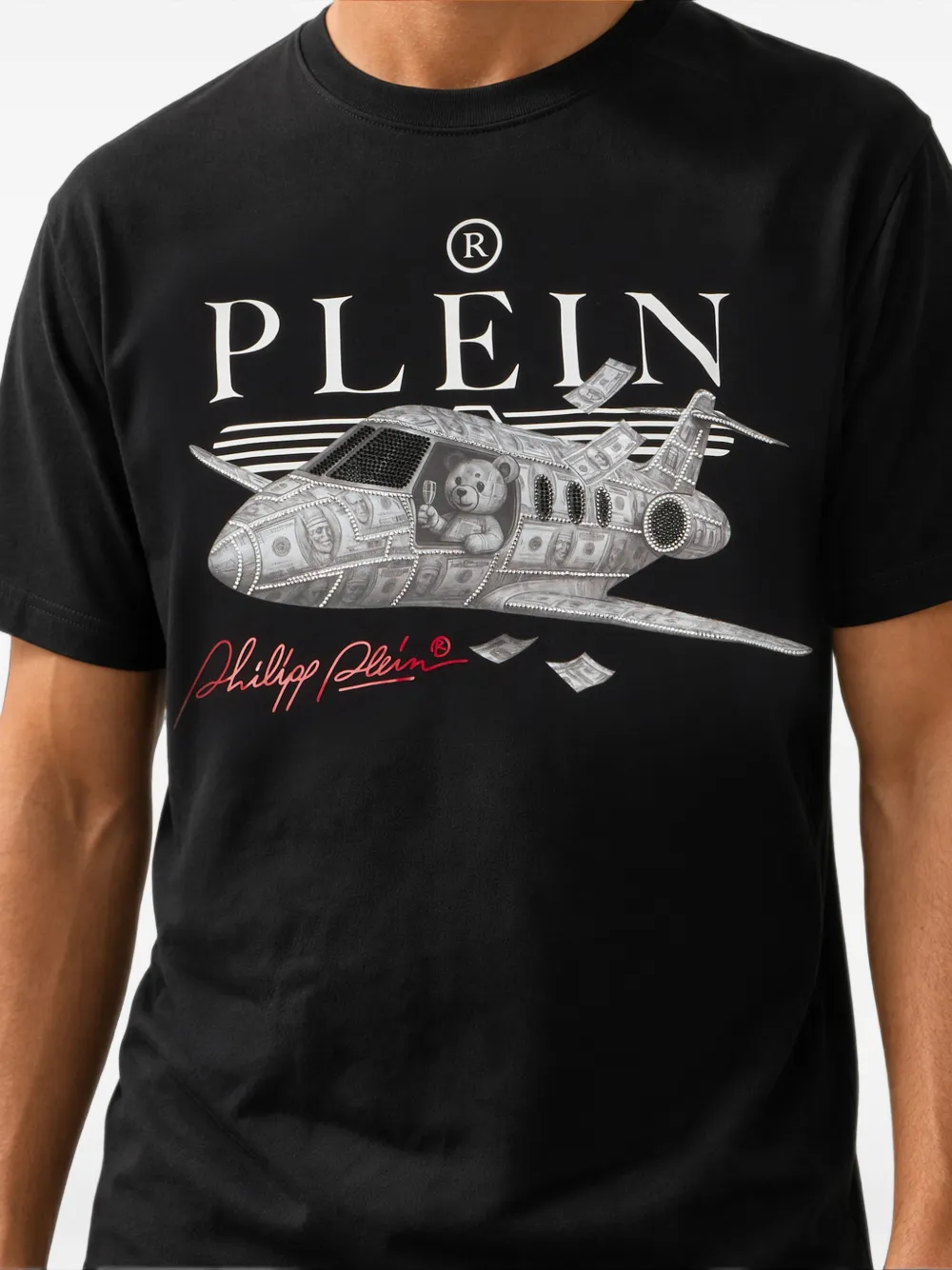 Philipp Plein Teddy Plane T-shirt met ronde hals en stenen Zwart
