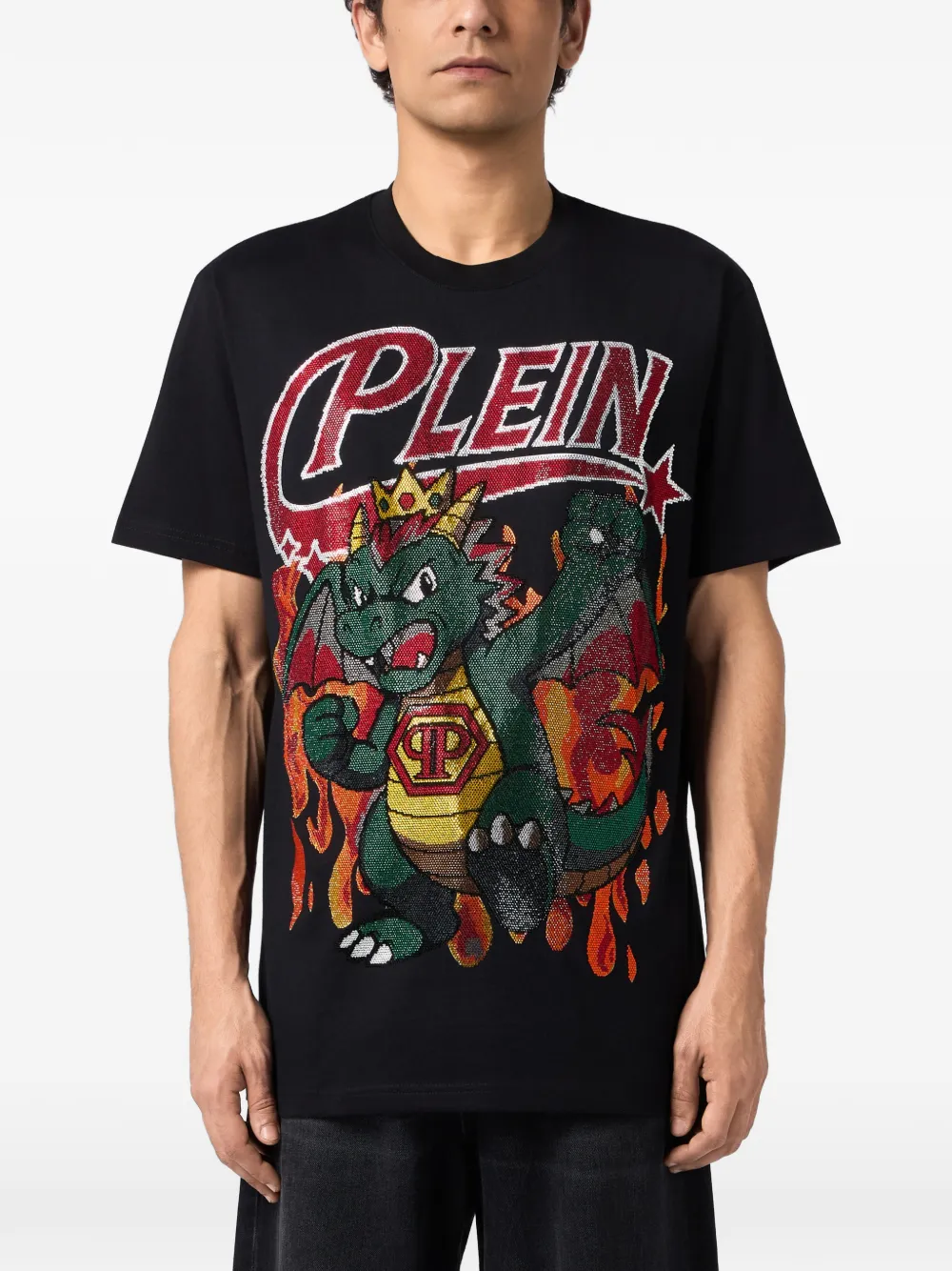 Philipp Plein T-shirt verfraaid met draak Zwart