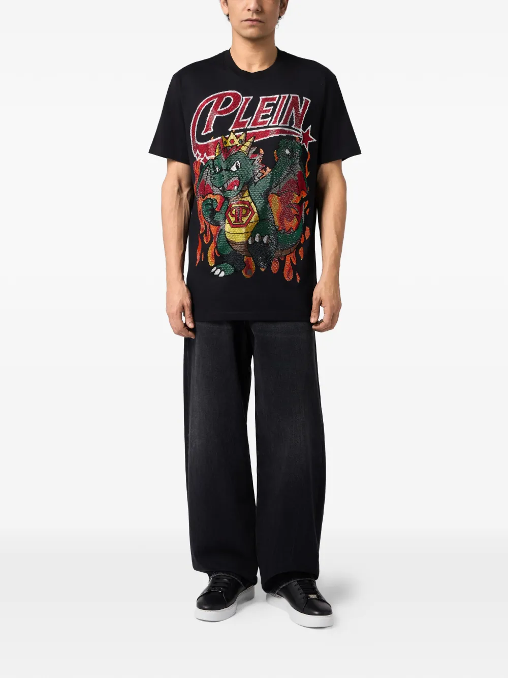 Philipp Plein T-shirt verfraaid met draak Zwart
