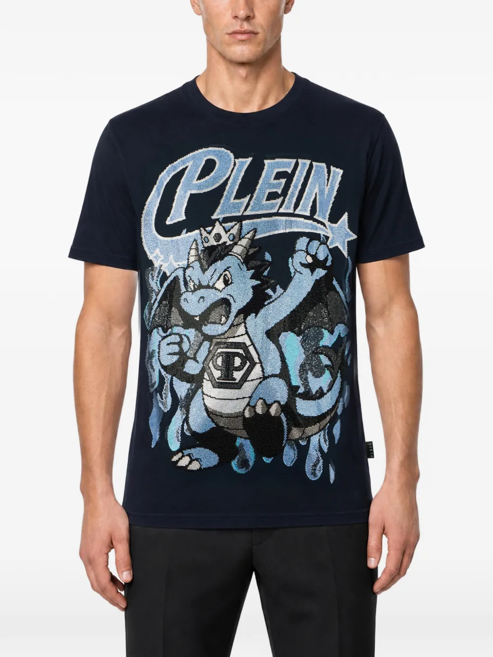Philipp Plein Big Dragon T-shirt verfraaid met stras Blauw