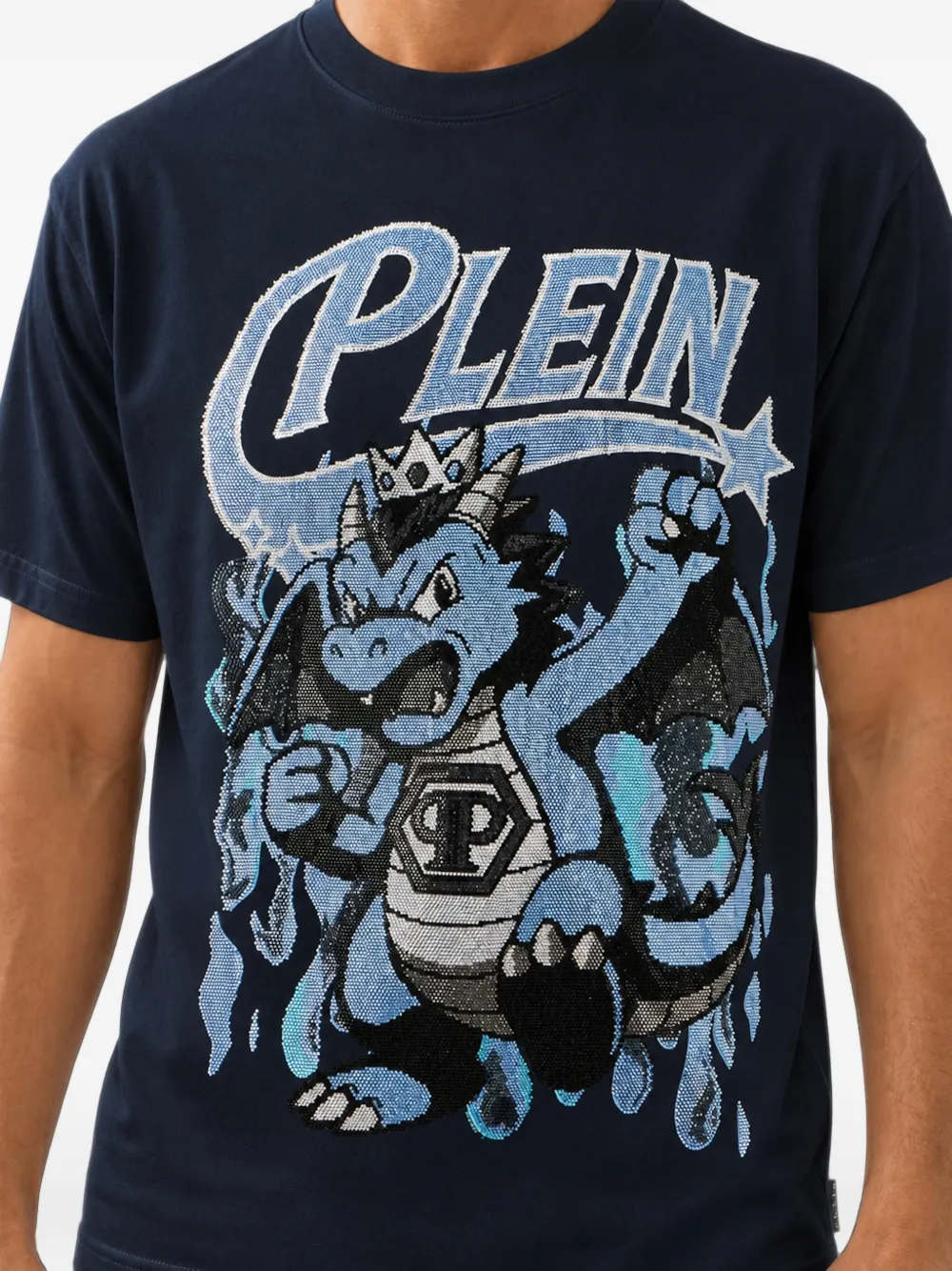 Philipp Plein Big Dragon T-shirt verfraaid met stras Blauw