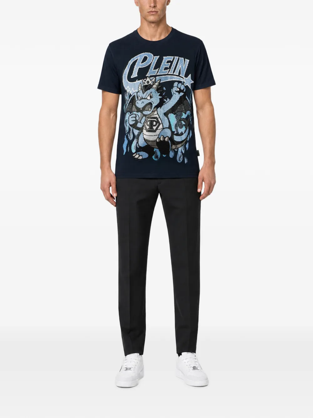 Philipp Plein Big Dragon T-shirt verfraaid met stras Blauw