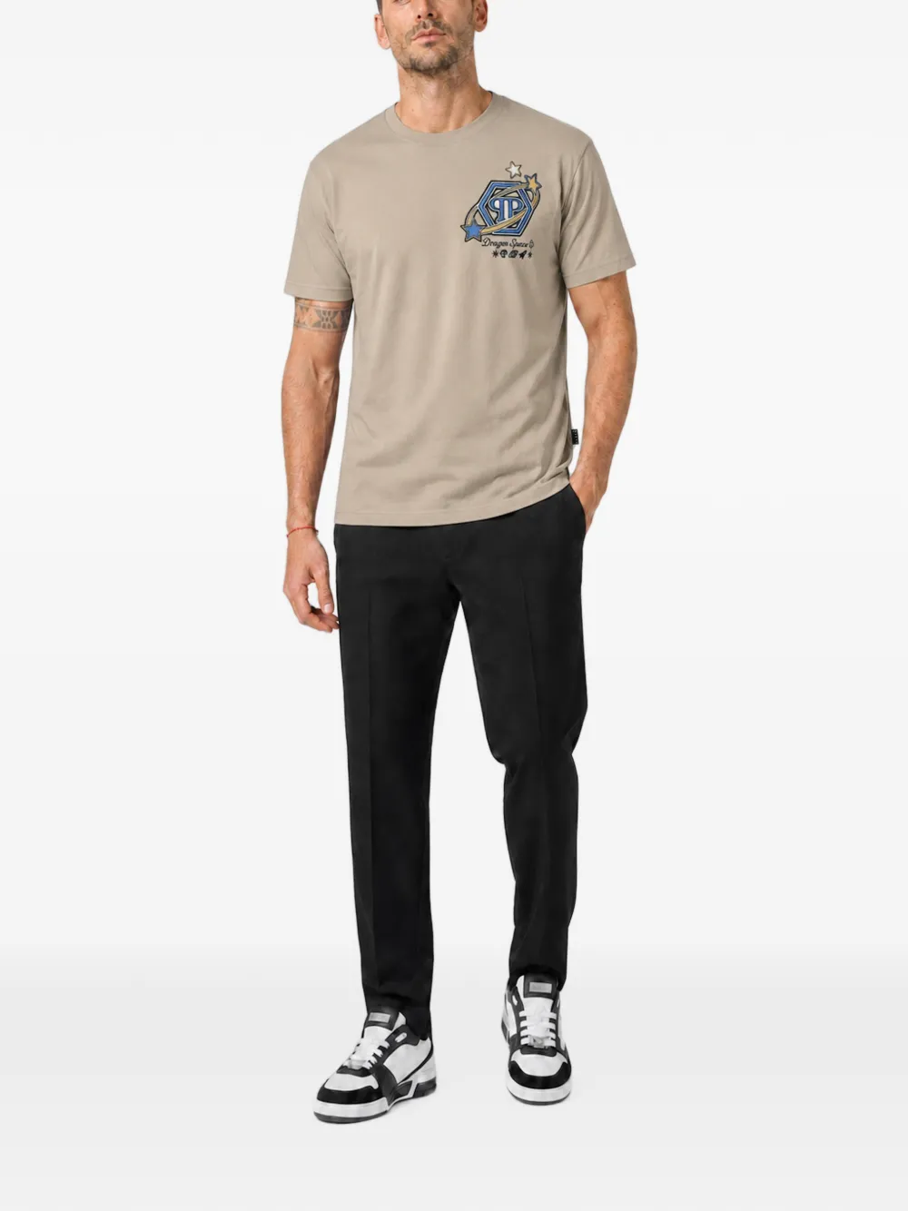 Philipp Plein Space T-shirt met ronde hals Beige