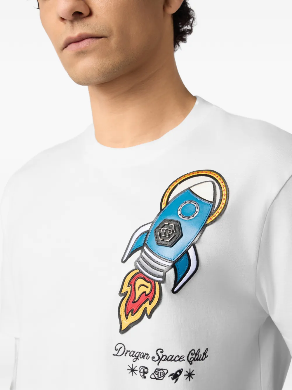 Philipp Plein Space Rocket T-shirt met patch Wit