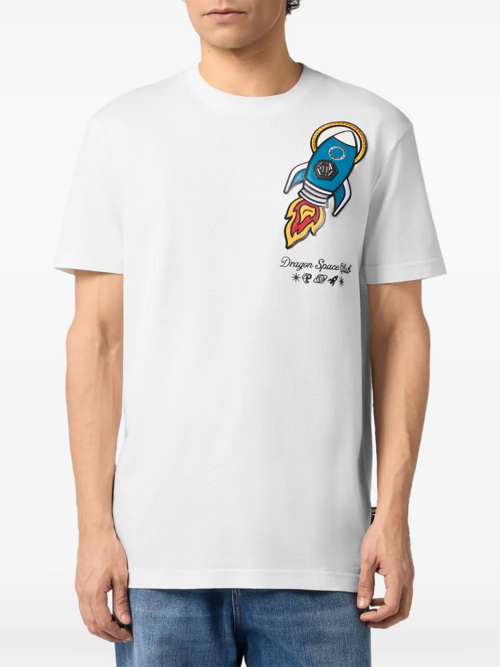 Philipp Plein Space Rocket T-shirt met patch Wit