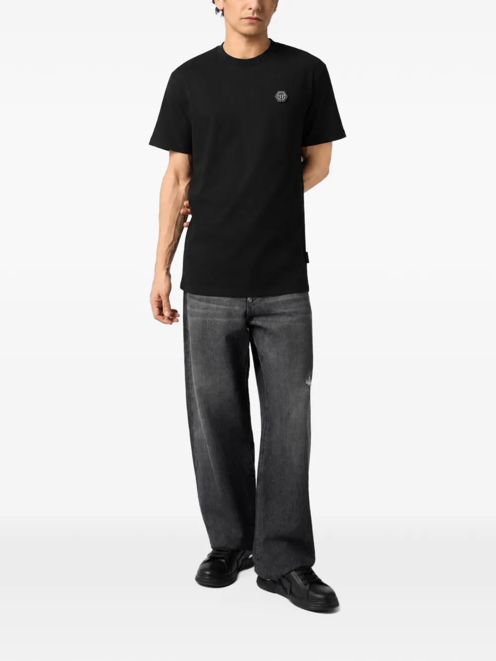 Philipp Plein round neck T-shirt neck logo Zwart