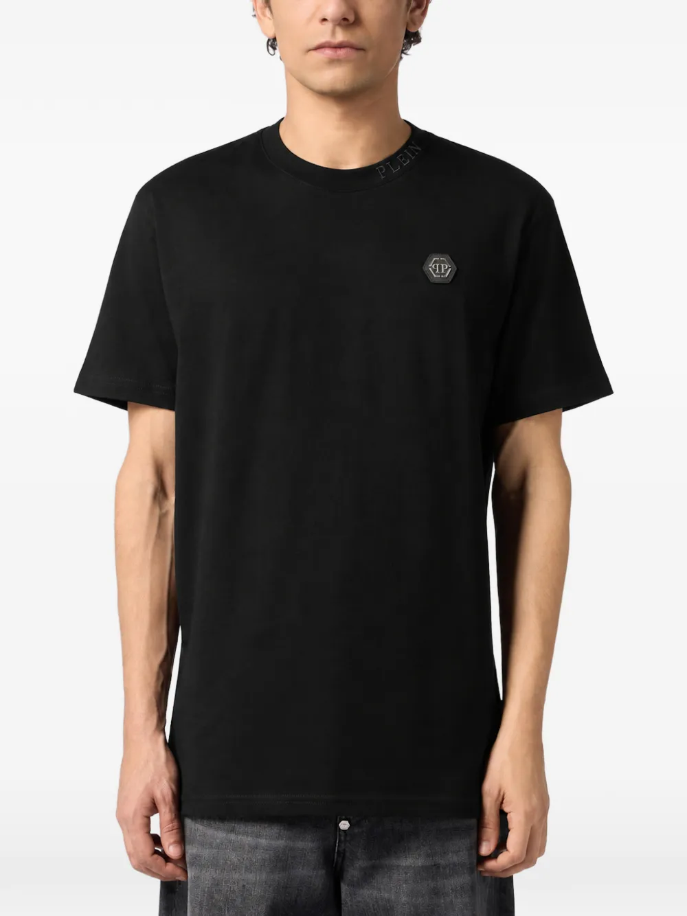 Philipp Plein round neck T-shirt neck logo Zwart